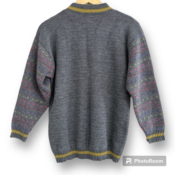 Vintage Mountain Downhill Ski Graphic Sweater Grey Pink Purple - Picture 5 of 15